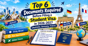 Student organising visa documents for Australia Germany France applications