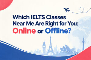 Student comparing online and offline IELTS classes near me options